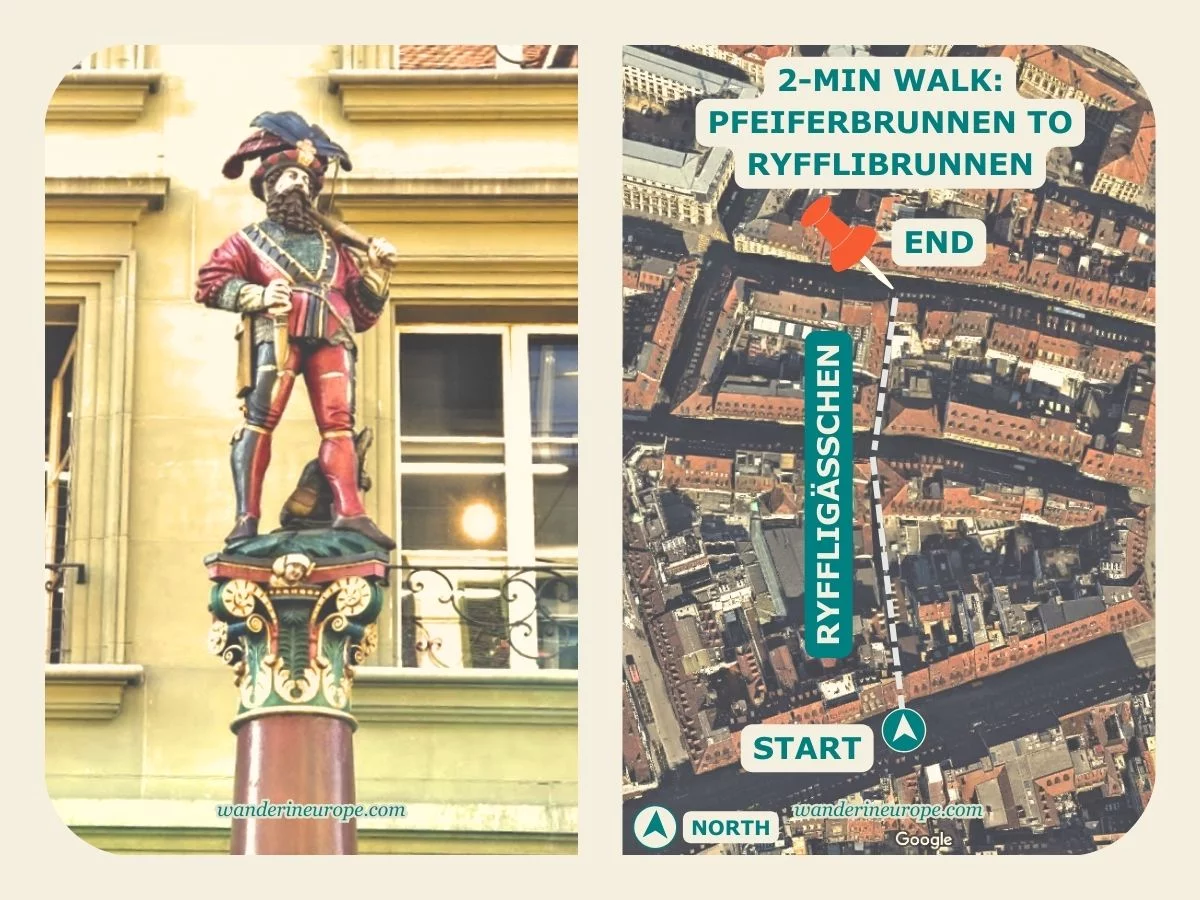 A Walking Route to The Beautiful Fountains of Bern Old City 2 Photo and exact location of Ryfflibrunnen in Bern, Switzerland