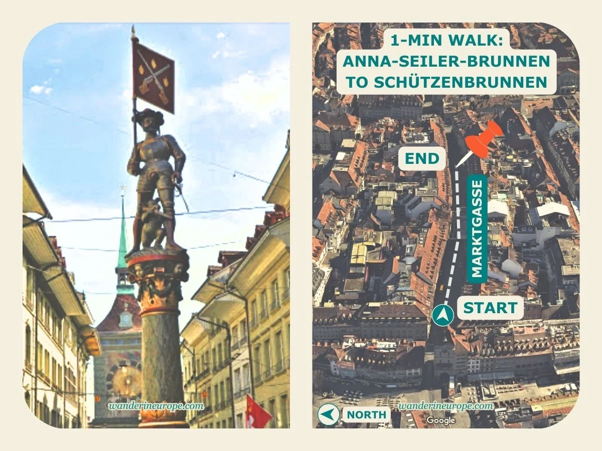 A Walking Route to The Beautiful Fountains of Bern Old City 4 Photo and exact location of Schützenbrunnen in Bern Switzerland