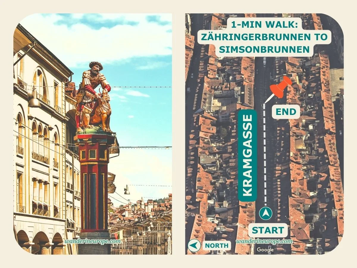 A Walking Route to The Beautiful Fountains of Bern Old City 7 Photo and exact location of Simsonbrunnen in Bern Switzerland