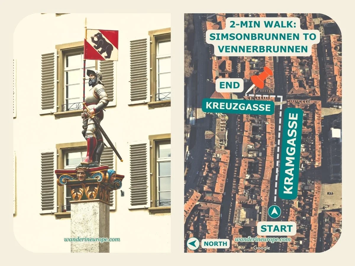 A Walking Route to The Beautiful Fountains of Bern Old City 8 Photo and exact location of Vennerbrunnen in Bern, Switzerland