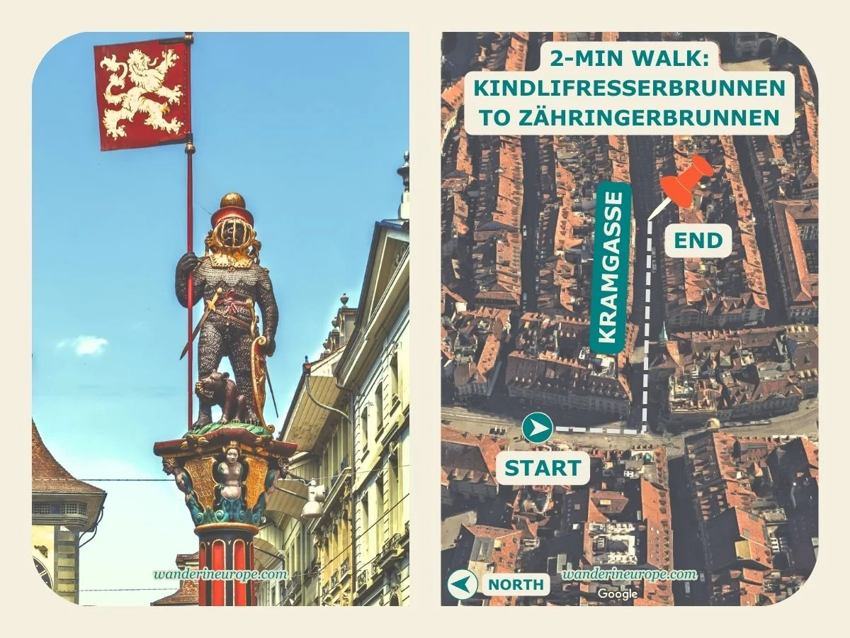 A Walking Route to The Beautiful Fountains of Bern Old City 6 Photo and exact location of Zähringerbrunnen in Bern, Switzerland