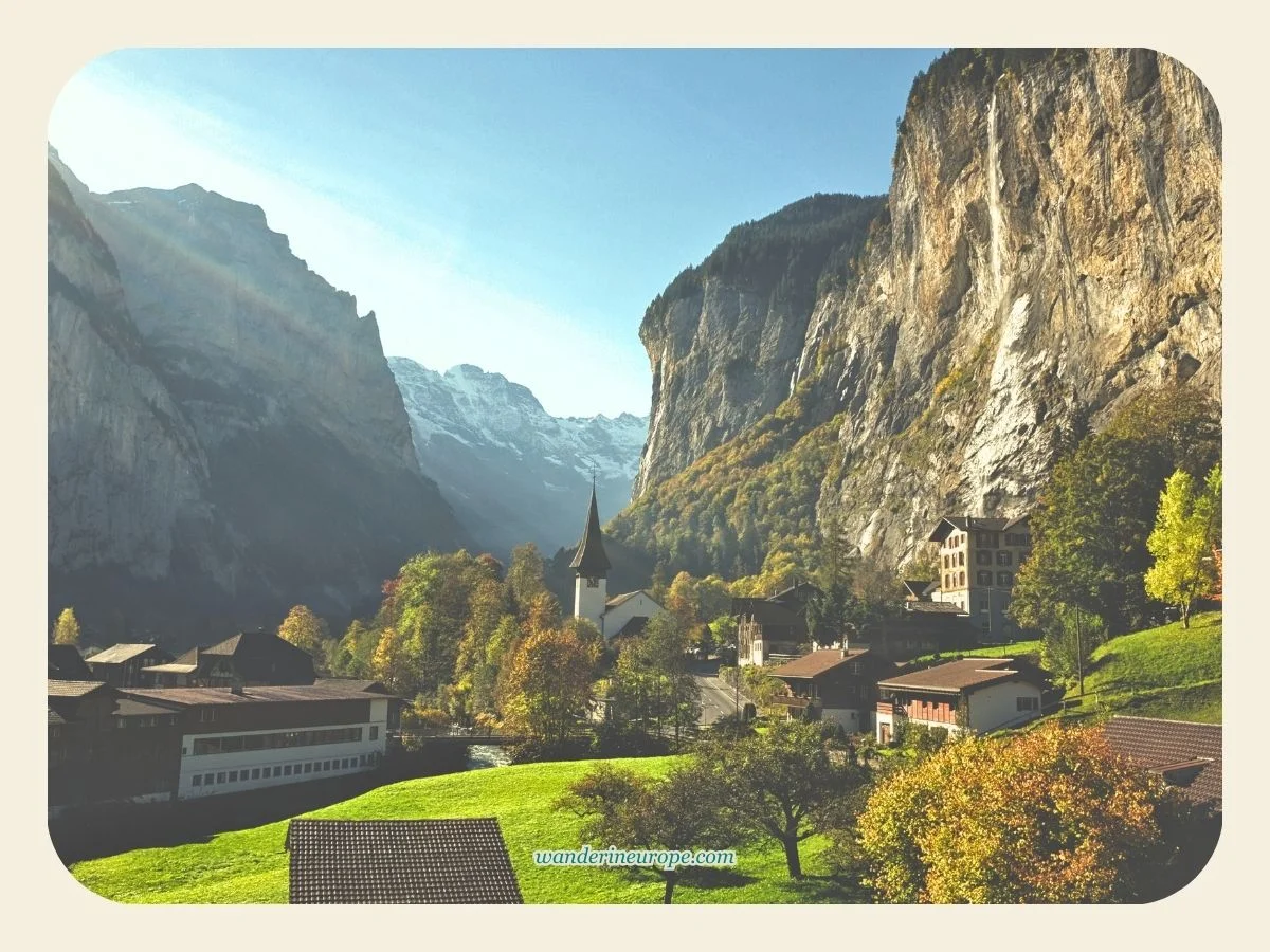 Scene captured from the main street of Lauterbrunnen, Switzerland