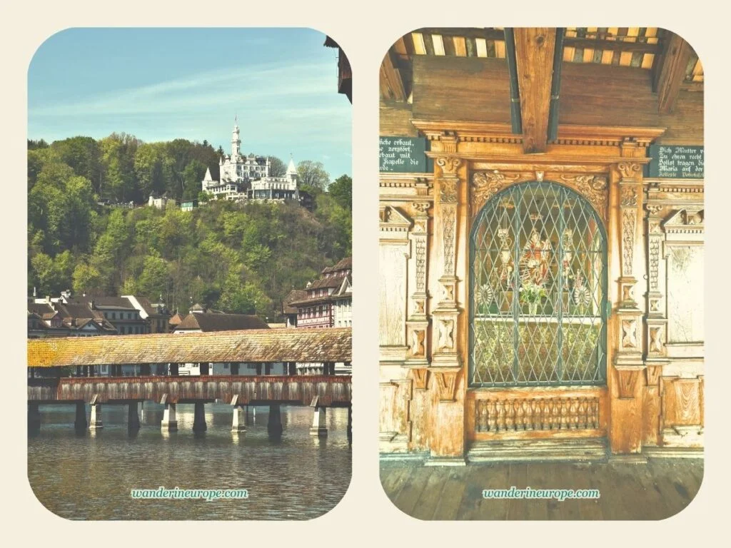 Spreuer Bridge and its small wooden chapel in Lucerne, Switzerland