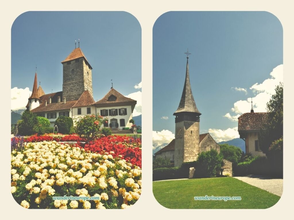 One Day Lake Thun Itinerary Sightseeing + Visiting Castles 28 The picturesque Spiez Castle park, Schlosskirche Spiez beside Lake Thun, Switzerland
