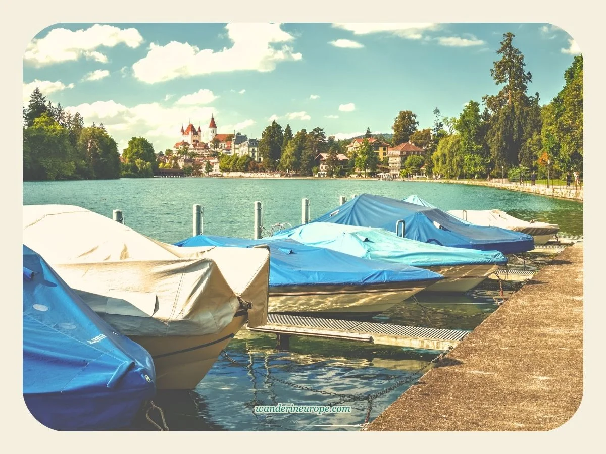 The view of Thun Castle from Bächimattpromenade in Thun, Switzerland