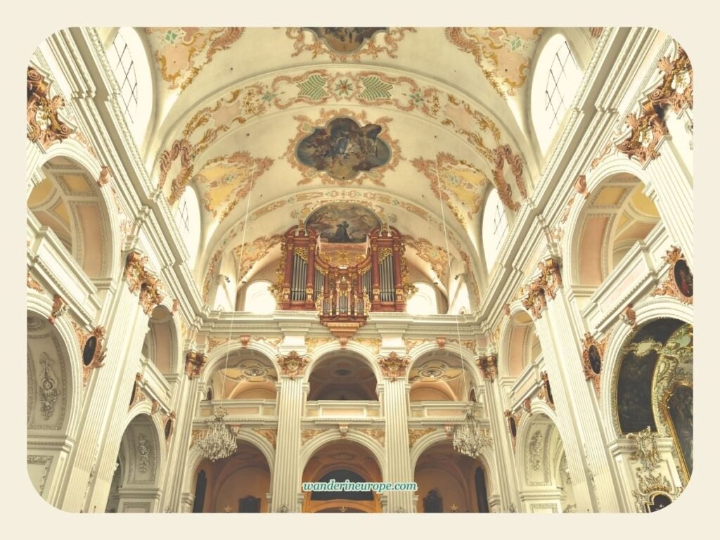See Lucerne's Jesuit Church Interiors (+ Photography Tips) 5 The view of the back end part of the nave of the Jesuit Church in Lucerne, Switzerland