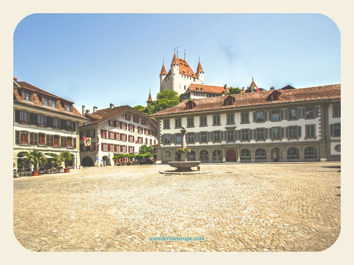 Townhall Square with views of the castle in Thun, Switzerland