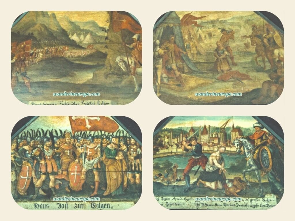 Visiting Chapel Bridge in Lucerne (Tips & Expectations) 21 Triangular paintings on the roof of the Chapel Bridge in Lucerne, Switzerland