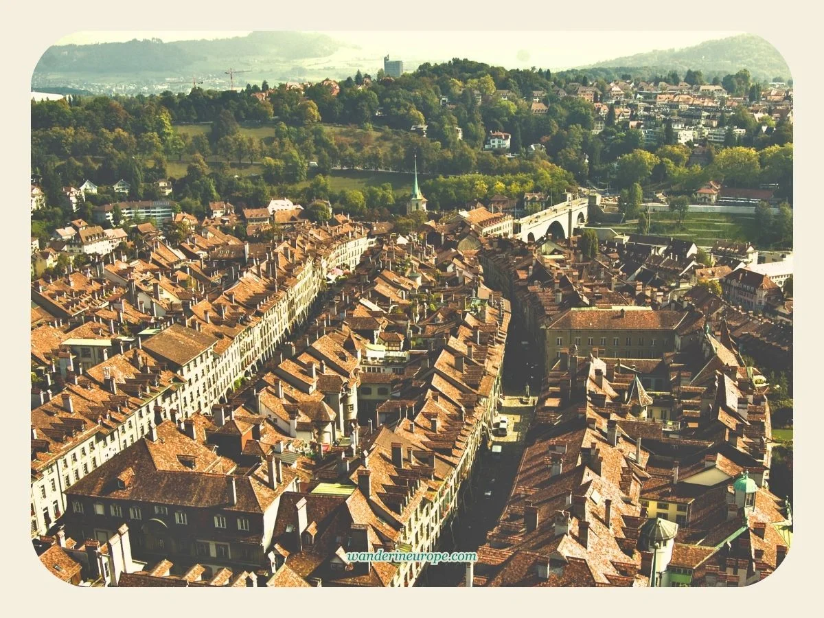 7 Most Beautiful Views In Bern (With Google Maps Links) 2 View of Bern UNESCO old city from Bern Cathedral's spire in Bern, Switzerland
