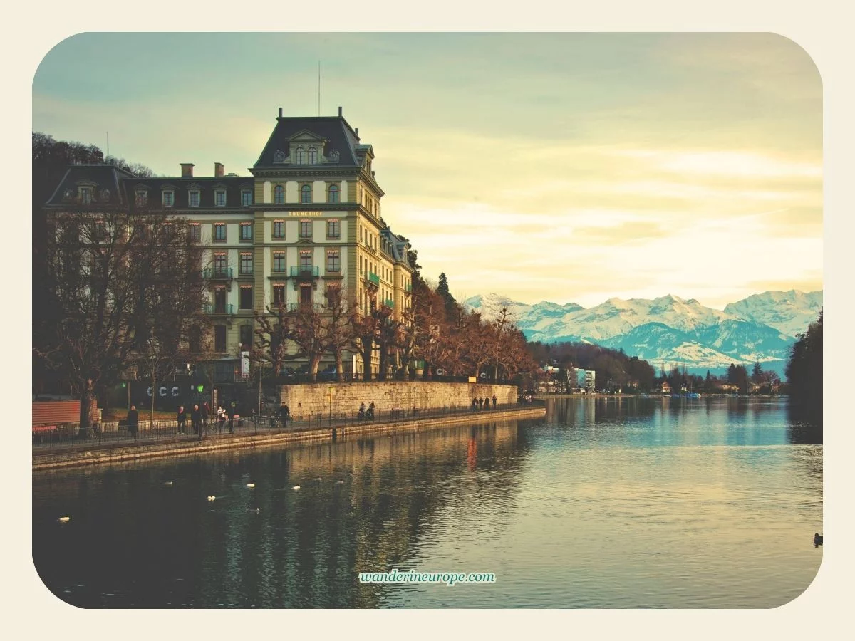 View of Kunstmuseum Thun from Aare River in Thun Switzerland