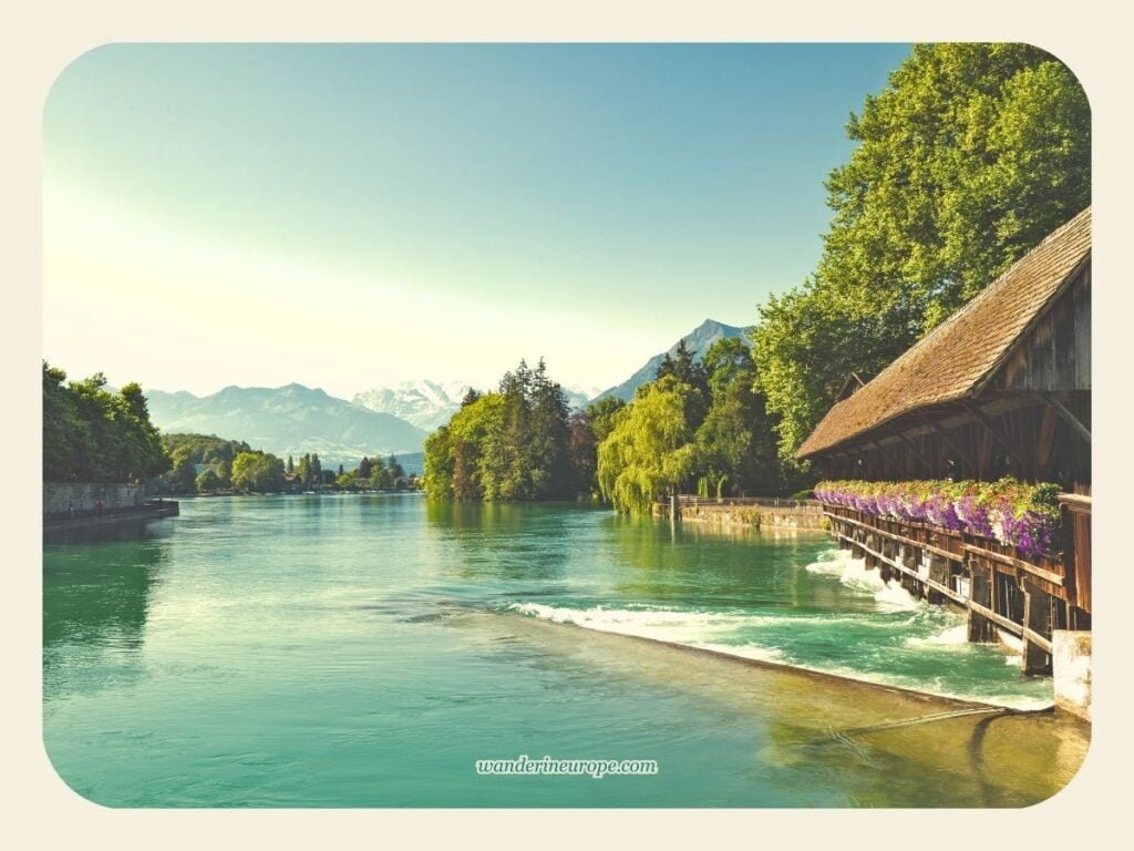 Thun Old Town DIY Walking Tour (with a Map, Route, and Tips) 10 View of Obere Schleuse Brücke from Göttibachsteg bridge in Thun, Switzerland
