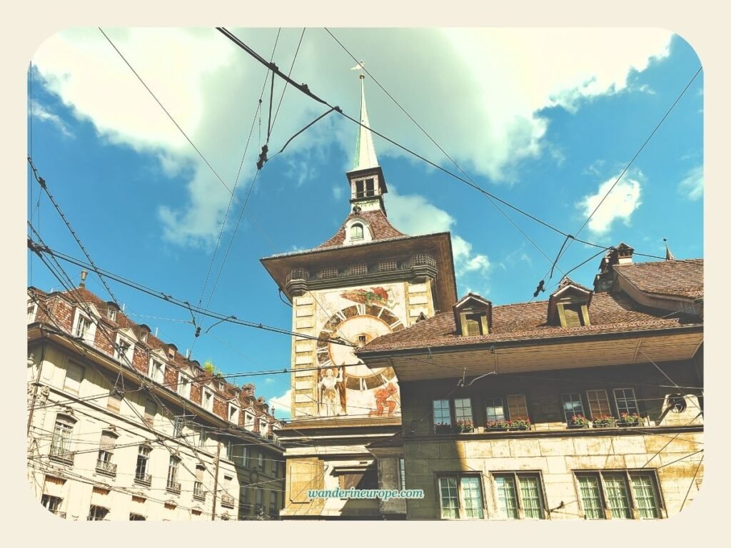 Visiting Zytglogge in Bern (Expectations, Viewpoints, Tips) 5 View of Zytglogge's west facade from Kornhausplatz in Bern, Switzerland