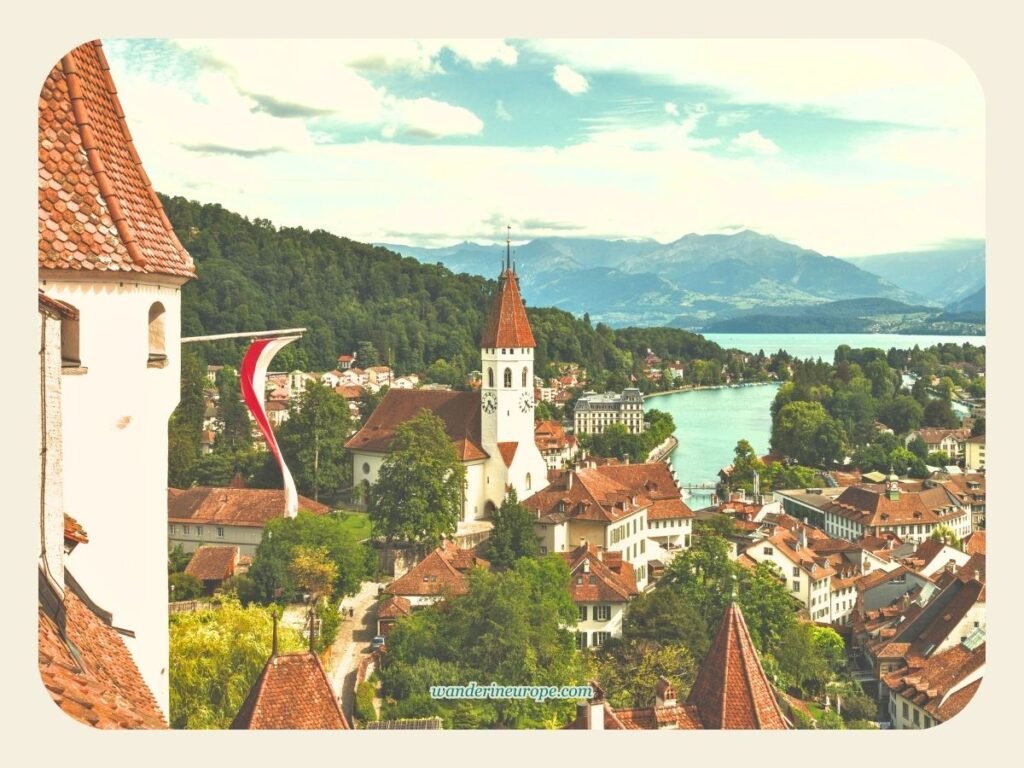 How to Spend One Day in Thun (an Easy Day Trip Itinerary) 13 View of the Bernese Alps from Thun Castle in Thun, Switzerland