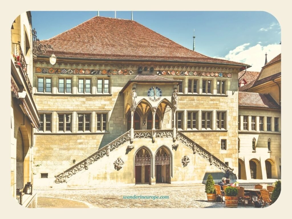 View of the Bern's City Hall from Rathausplatz in Bern, Switzerland