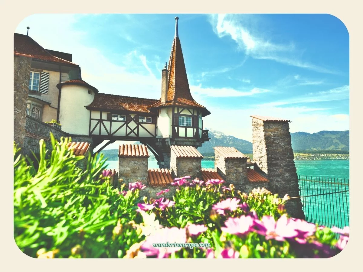 A Guide in Visiting Oberhofen Castle (Expectations + Tips) 11 View of the water tower from the cafeteria in Oberhofen Castle, Thun, Switzerland