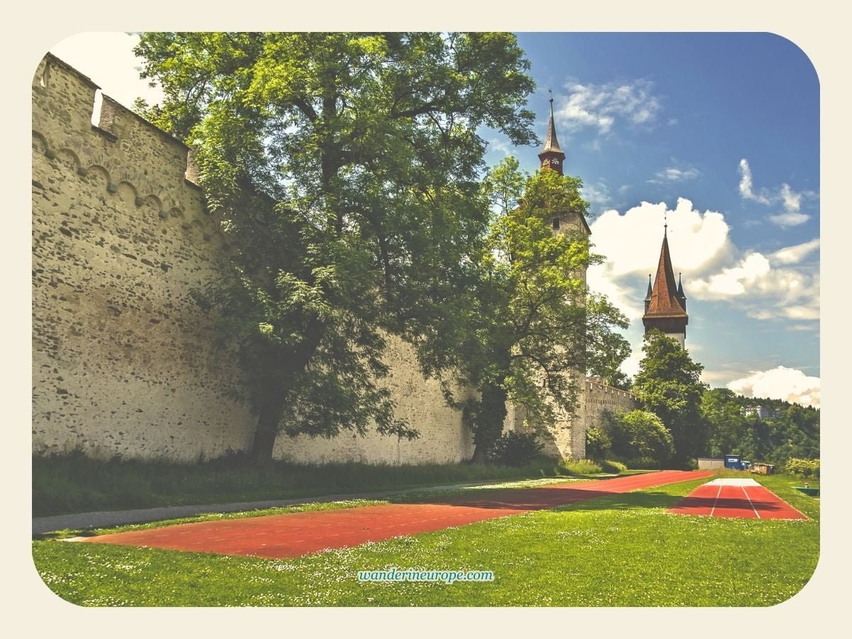 View while strolling in Museggmauer Weg in Lucerne, Switzerland