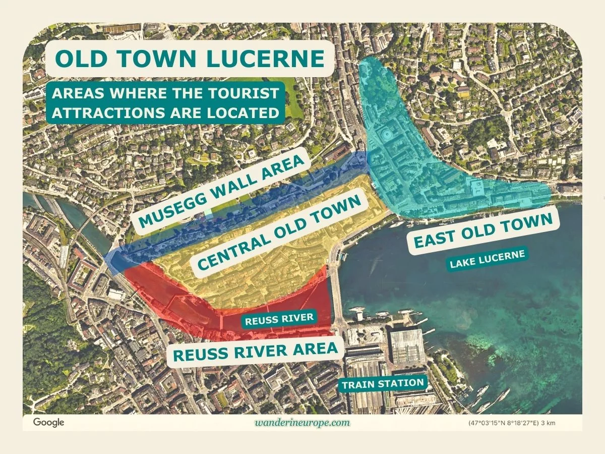 Old Town Lucerne Map (with Info of Attractions & Landmarks) 3 Whole map of Old Town Lucerne, Switzerland