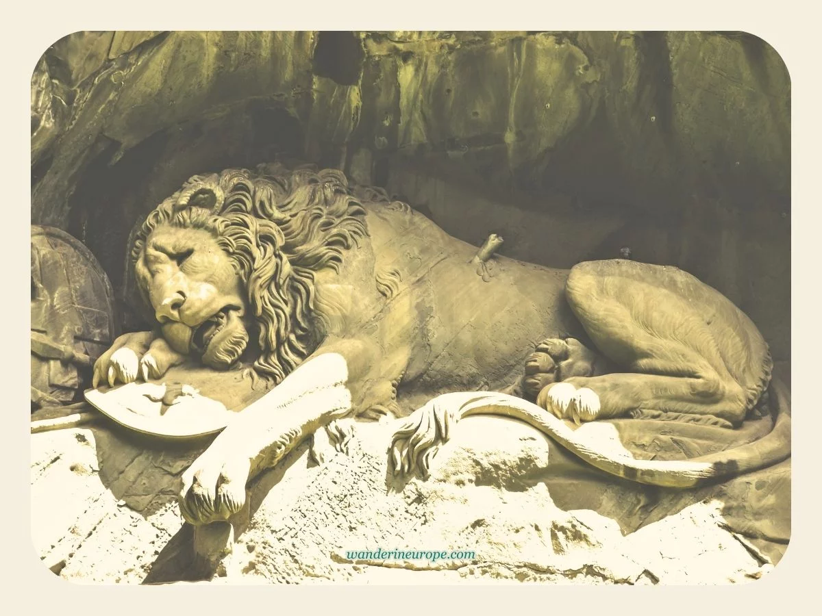 Unique Experiences in Lucerne & Lucerne's Unique Attractions 27 Zoomed in shot of the Lion Monument In Lucerne, Switzerland