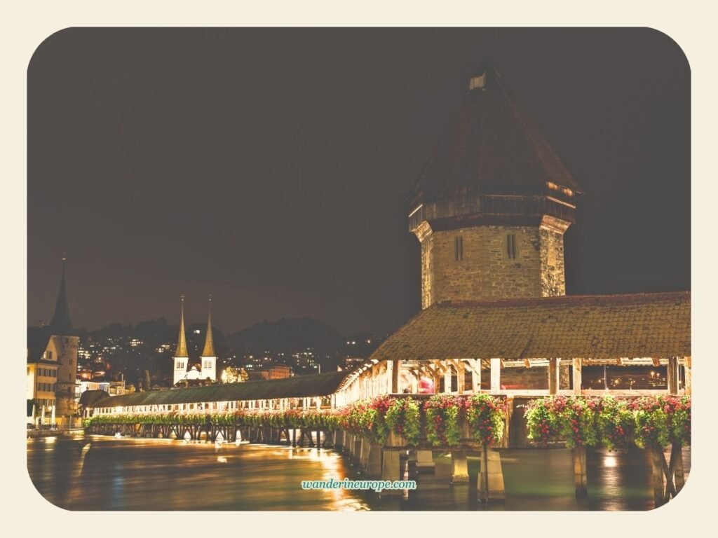 Visiting Chapel Bridge in Lucerne (Tips & Expectations) 13 Zoomed-in view of Chapel Bridge from Rathaussteg (south end) in Lucerne, Switzerland For Landscape