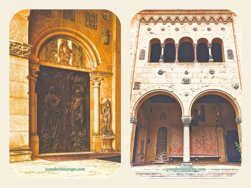 Beautiful doors and arched pathways and windows of Kreuzenstein Castle, near Vienna, Austria