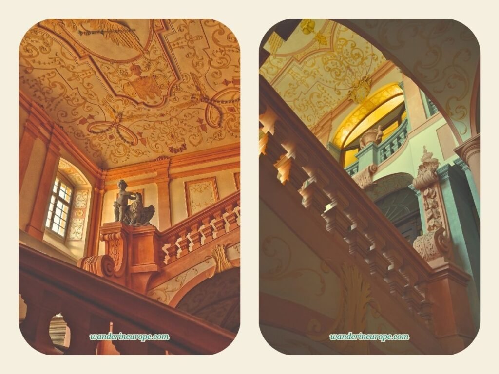 A Guide to Melk Abbey (a Beautiful Day Trip from Vienna) 48 Eye-catching stucco decorations on the ceiling of Melk Abbey staircase, a must see destination from Vienna, Austria