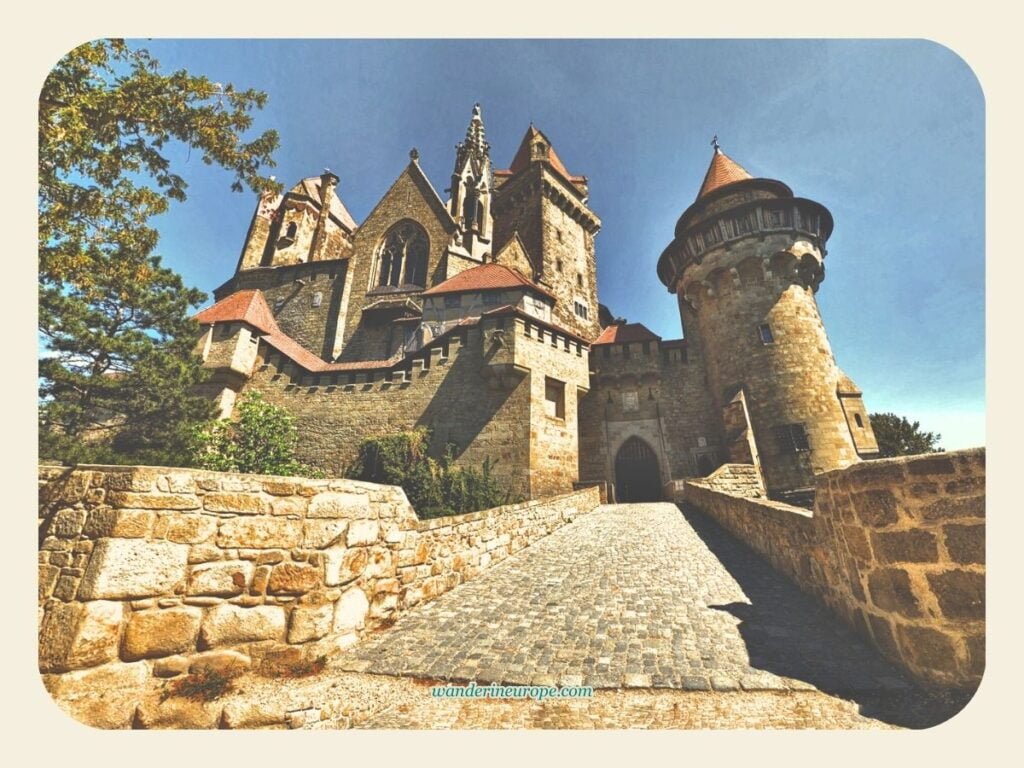 10 Days in Austria Itinerary: Innsbruck, Salzburg and Vienna 57 Full view of Kreuzenstein Castle from the moat bridge, near Vienna, Austria