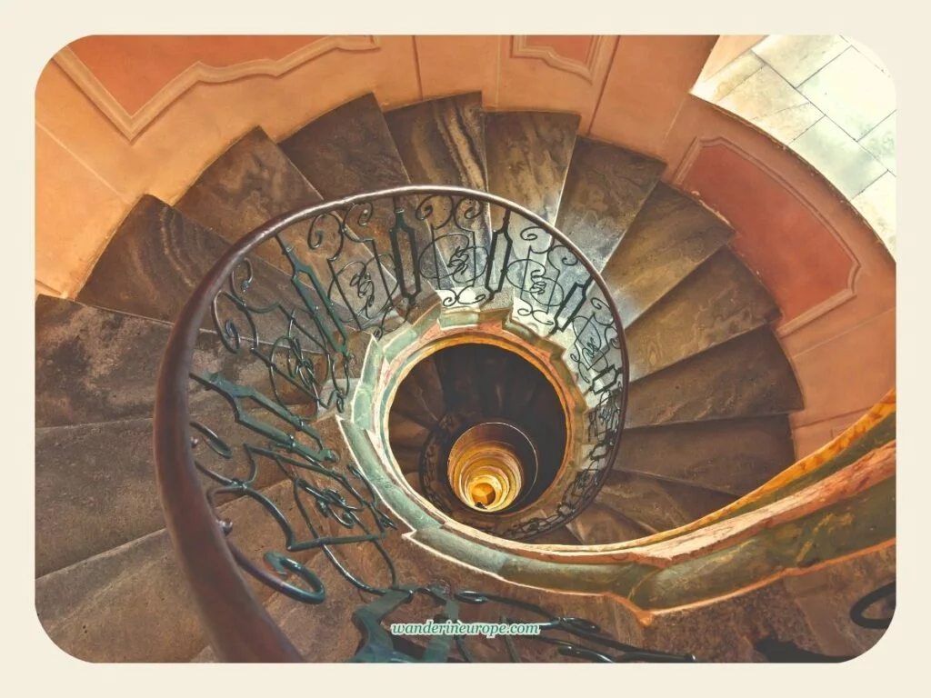 A Guide to Melk Abbey (a Beautiful Day Trip from Vienna) 22 Imperial Staircase, from top to bottom view — another highlight of a visit to Melk Abbey, a day trip destination from Vienna