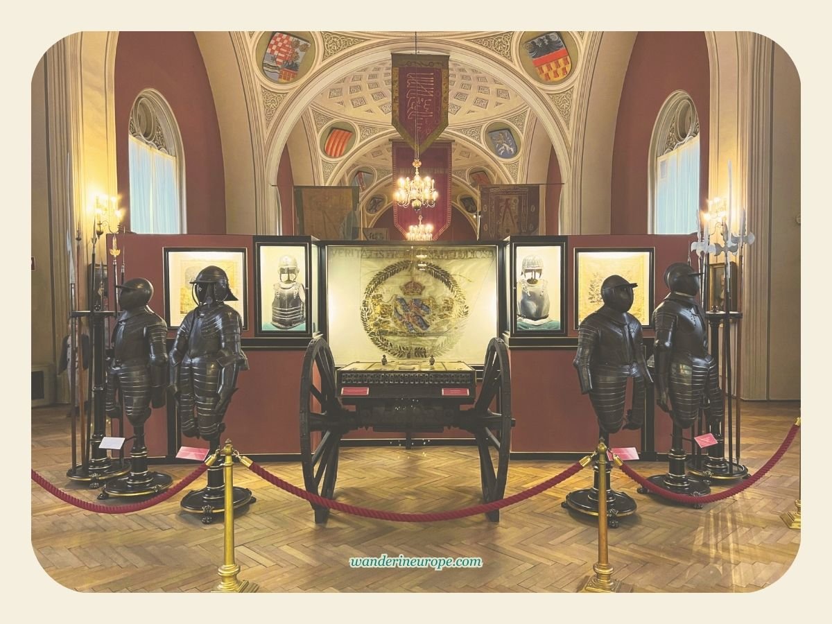 Vienna 36 Medieval armors and the organ gun in the middle, Museum of Military History, Vienna, Austria