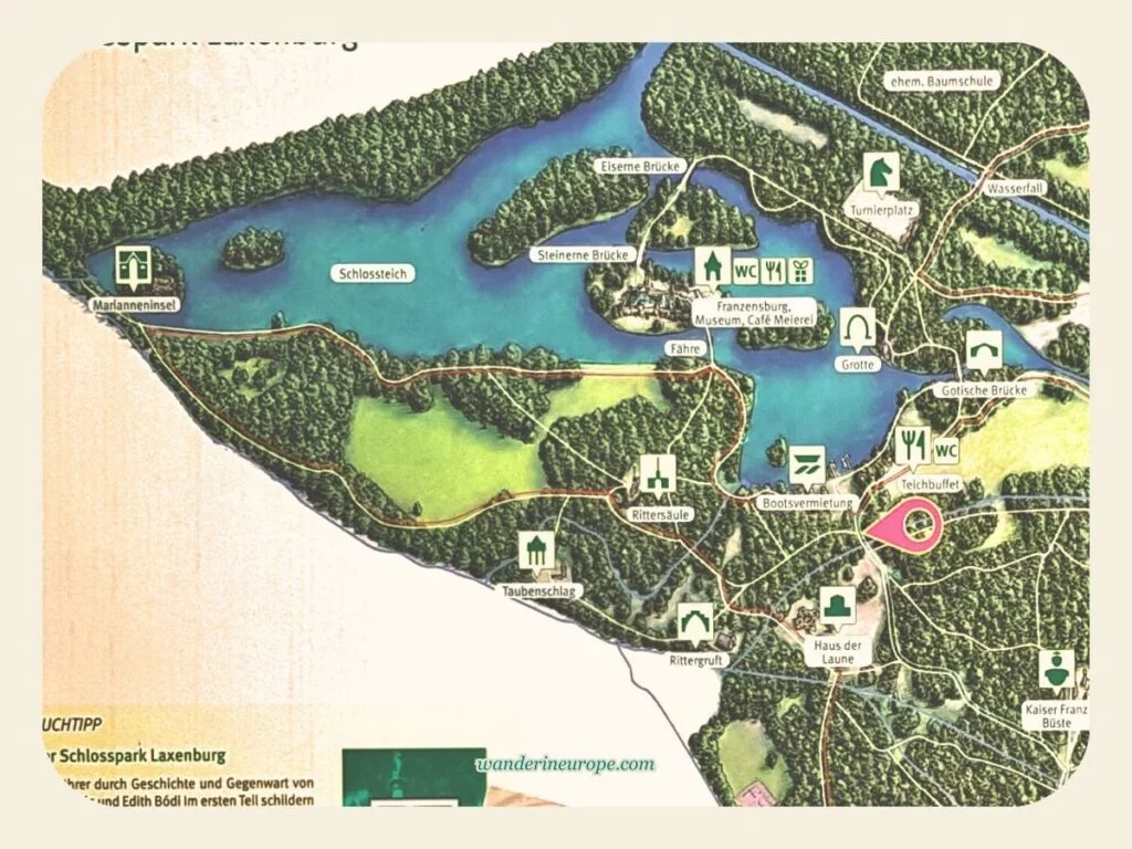 Visiting Laxenburg Castle Park (Easy Day Trip from Vienna) 35 Part 1 — zoomed in – map of Laxenburg Castle Park, near Vienna, Austria