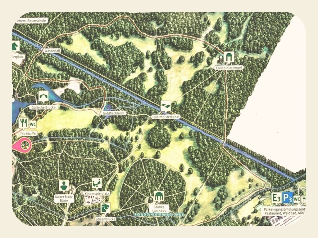 Part 2 — zoomed in – map of Laxenburg Castle Park, near Vienna, Austria