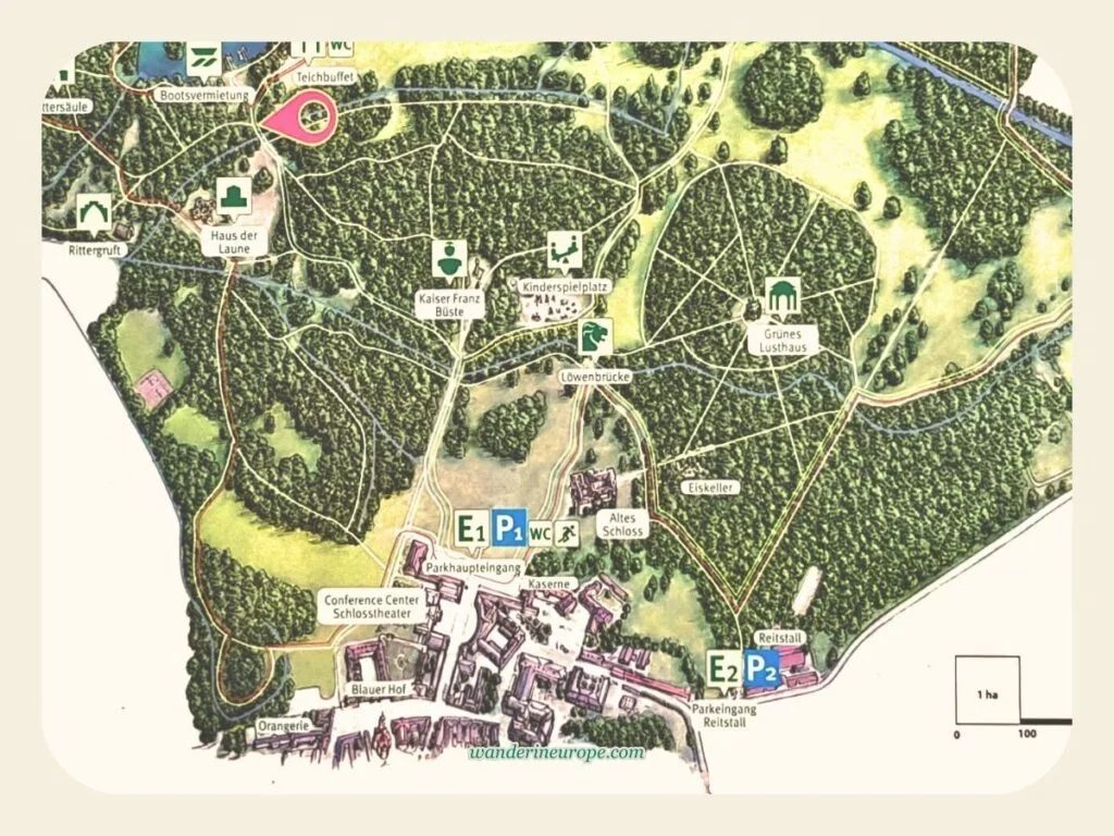Visiting Laxenburg Castle Park (Easy Day Trip from Vienna) 37 Part 3 — zoomed in – map of Laxenburg Castle Park, near Vienna, Austria