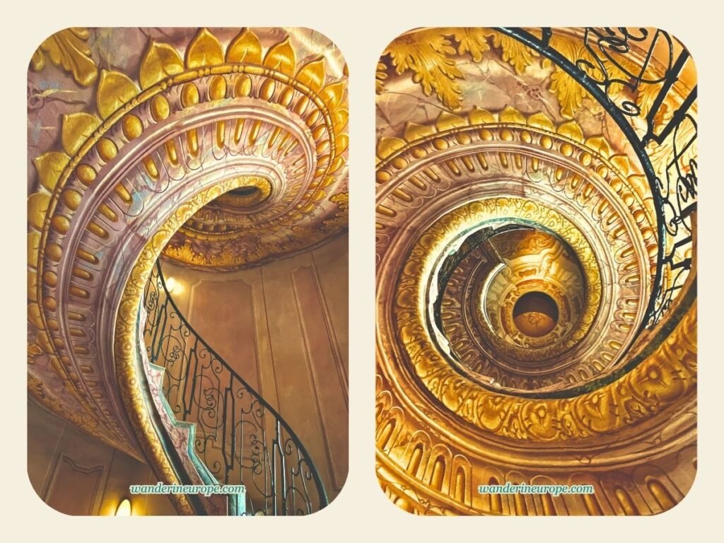 Side and bottom to top view of the Imperial Staircase, a highlight of a visit to Melk Abbey, a place to visit from Vienna