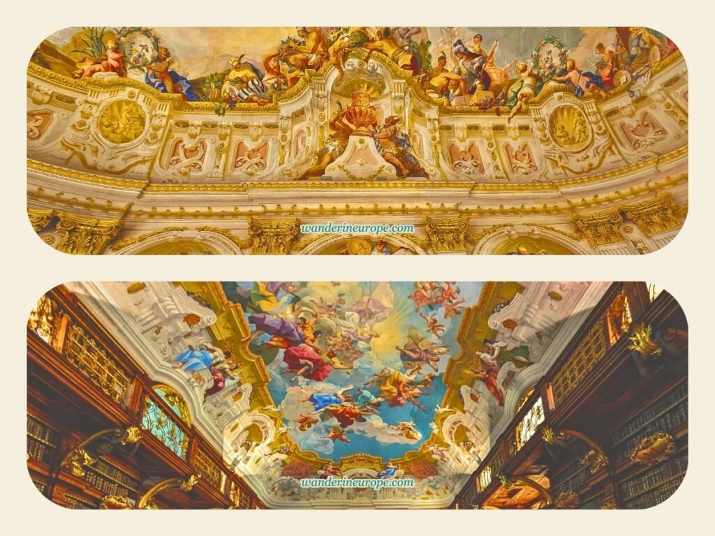 A Guide to Melk Abbey (a Beautiful Day Trip from Vienna) 49 Spectacular frescoes of the pavilion and library of Melk Abbey, a place to visit from Vienna, Austria