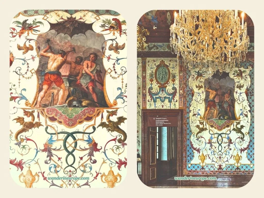 Stunning frescoes (and a close up shot) inside the Grotesques Hall in Lower Belvedere Palace, Vienna, Austria