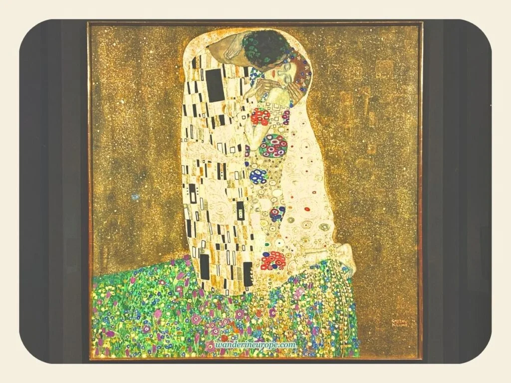 The Kiss, a masterpiece by Gustav Klimt inside the Upper Belvedere Palace, Vienna, Austria