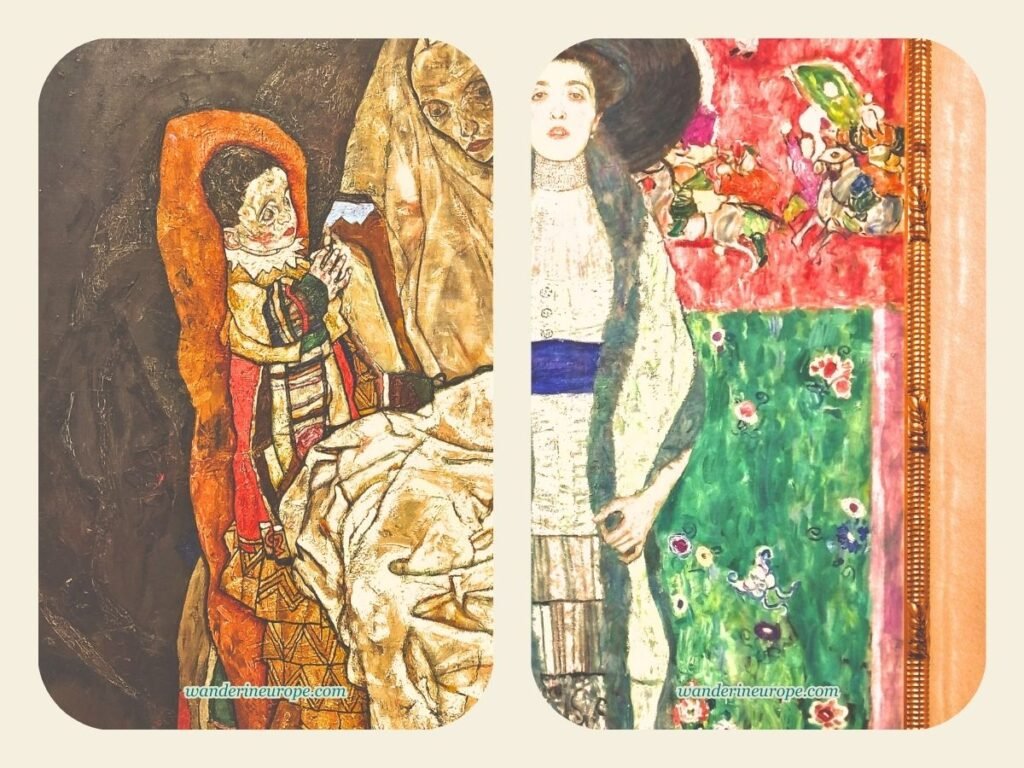 A Guide to Vienna’s Belvedere Palace and to Its Top Artworks 41 The Two Stories of a Woman — Left, Mother with Two Children — Right, Portrait of Adele Bloch by Gustav Klimt, Belvedere Palace, Vienna, Austria