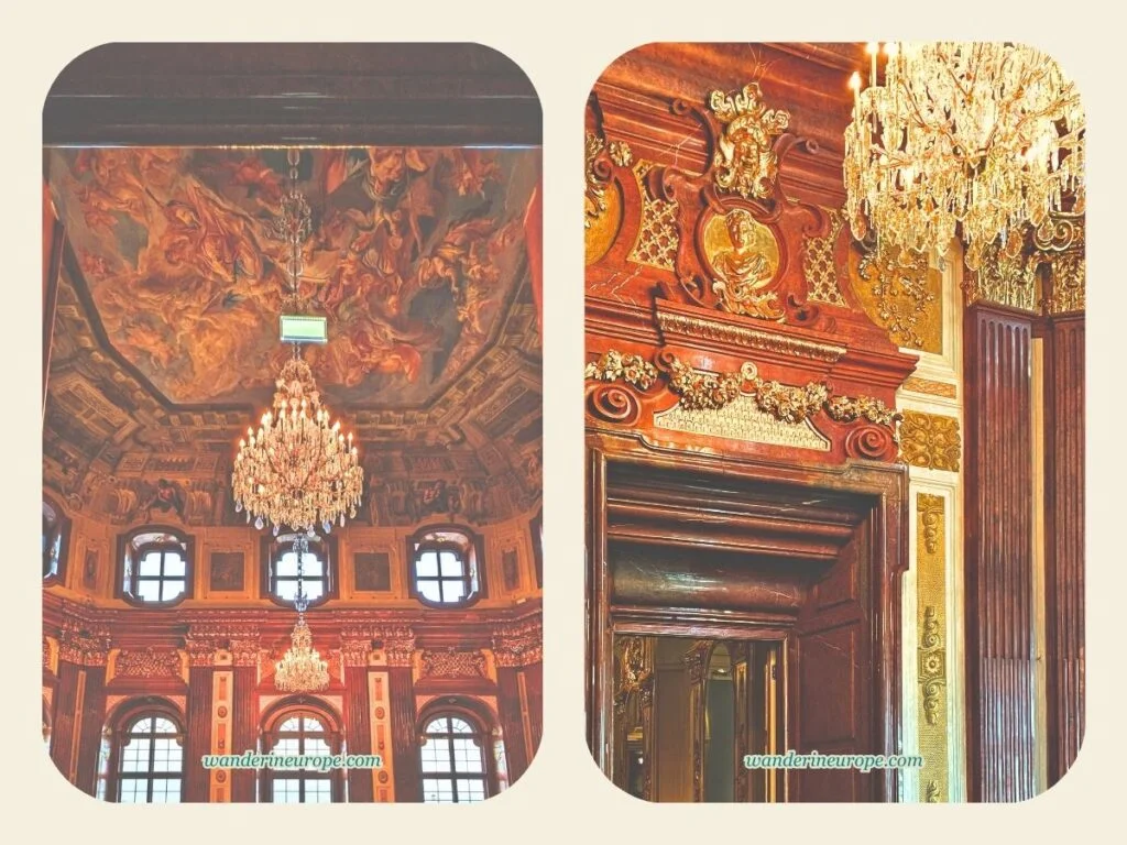 The architecture and scenes inside the Marble Hall of the Upper Belvedere Palace, Vienna, Austria