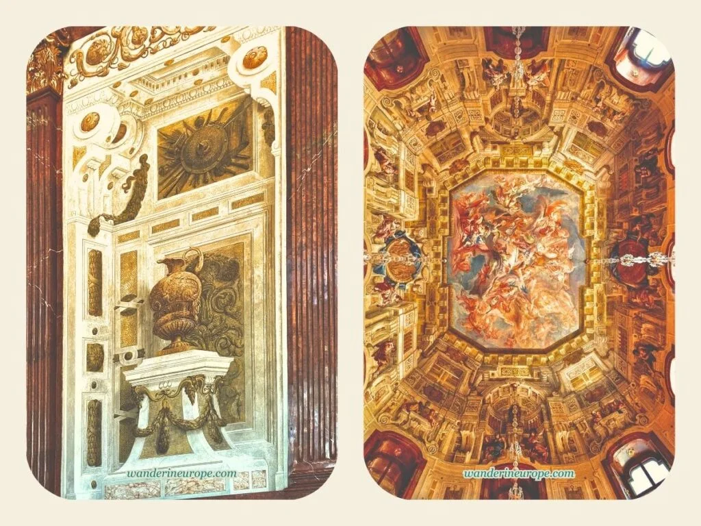 The frescoes on the walls and ceiling of the Marble Hall of the Upper Belvedere Palace, Vienna, Austria