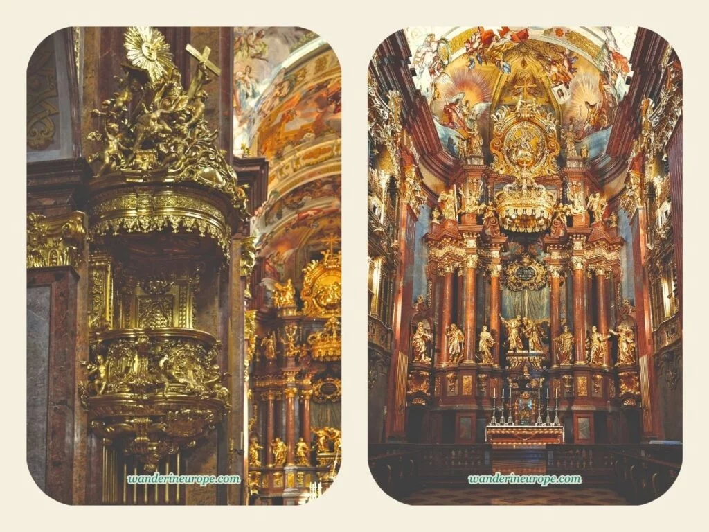 A Guide to Melk Abbey (a Beautiful Day Trip from Vienna) 32 The spectacular gilded pulpit and magnificent high altar of Melk Abbey, a beautiful destination from Vienna, Austria