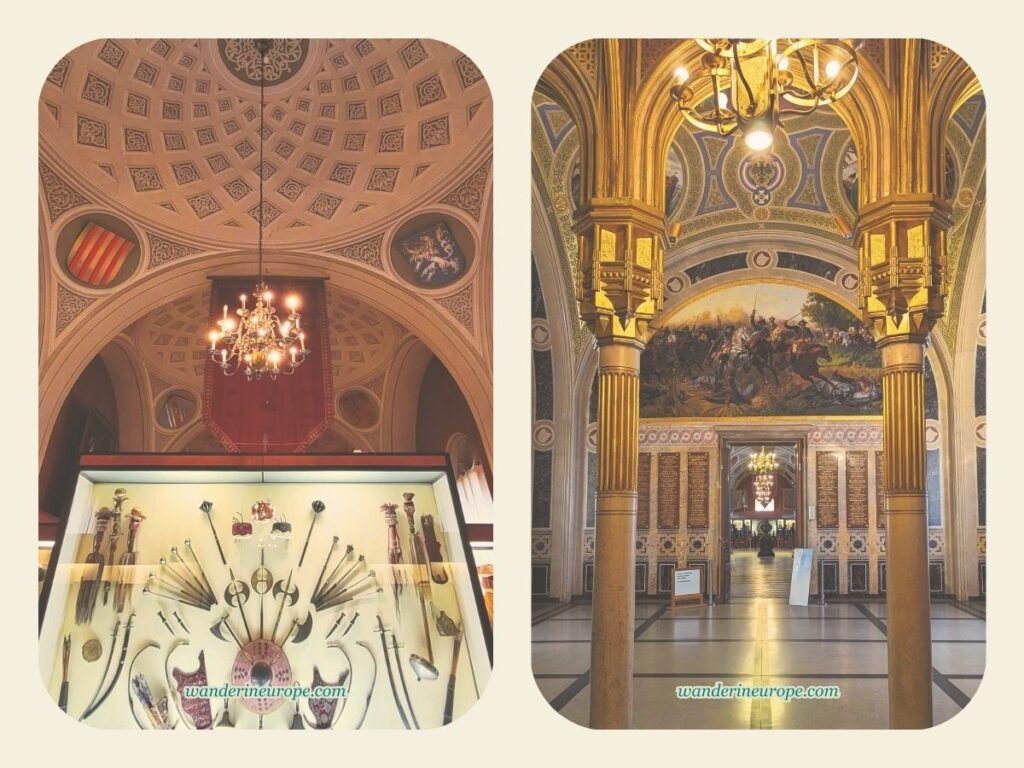 Museum of Military History Vienna Guide: Expectations & Tips 46 Turkish weapons and another view from the arcades of the Hall of Fame, Museum of Military History, Vienna, Austria