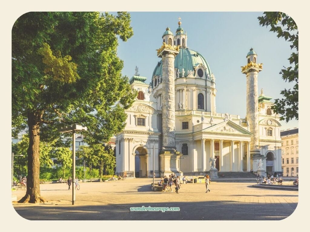 Facade of Karlskirche, an architectural marvel in Vienna, Austria