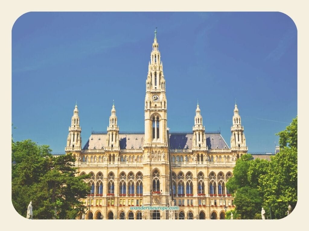 Self-Guided Vienna Ringstrasse Walking Tour with Map & Route 65 Facade of Rathaus seen from Rathausplatz, Vienna, Austria