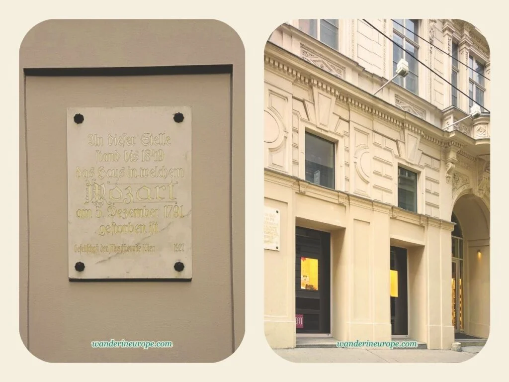 Mozart Death House, a notable place for the fans of the great musician in Vienna, Austria