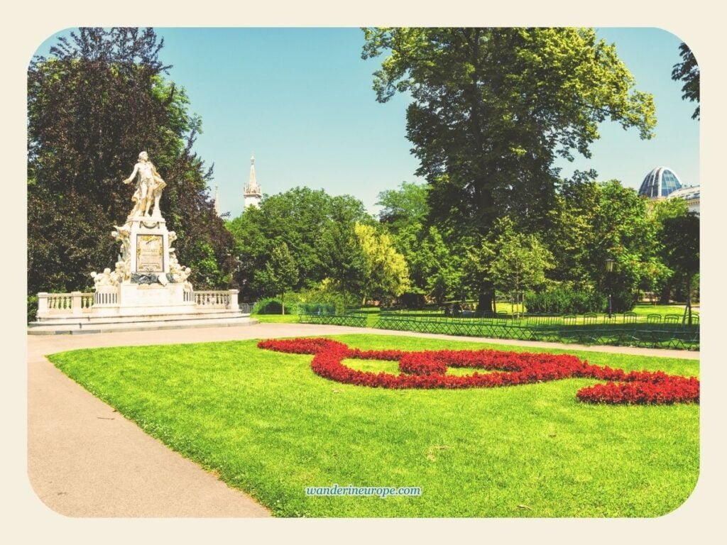 Self-Guided Vienna Ringstrasse Walking Tour with Map & Route 35 Mozart monument in Burggarten, one of the parks along Ringstrasse, Vienna, Austria