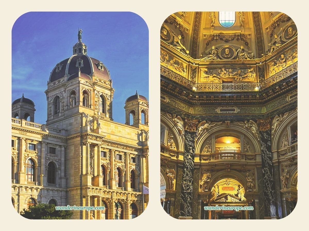 Inside Kunsthistorisches Museum Vienna (10 Epic Artworks) 8 Outside and inside Kunsthistorisches Museum, one of the architectural marvels of Vienna, Austria