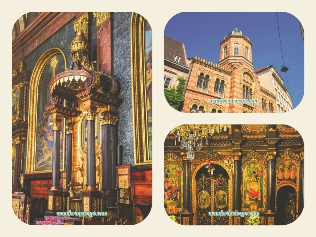 Outside and inside the Holy Trinity Greek Orthodox Church, Vienna, Austria