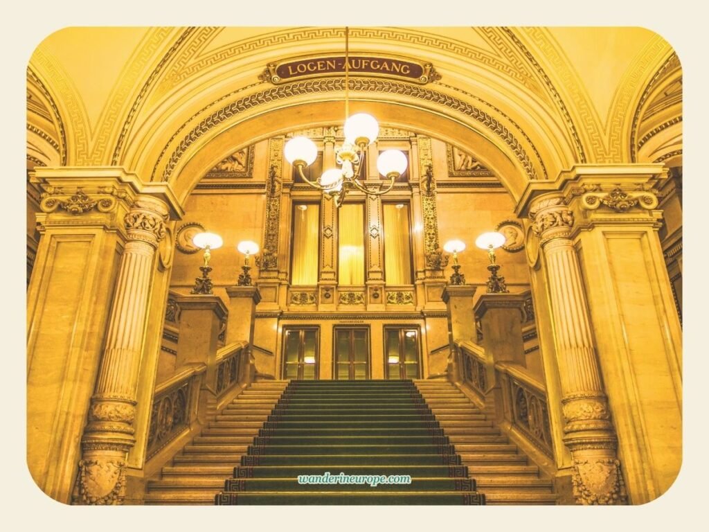 Self-Guided Vienna Ringstrasse Walking Tour with Map & Route 28 Staircase of Vienna State Opera, one of the architectural highlights along Ringstrasse, Vienna, Austria