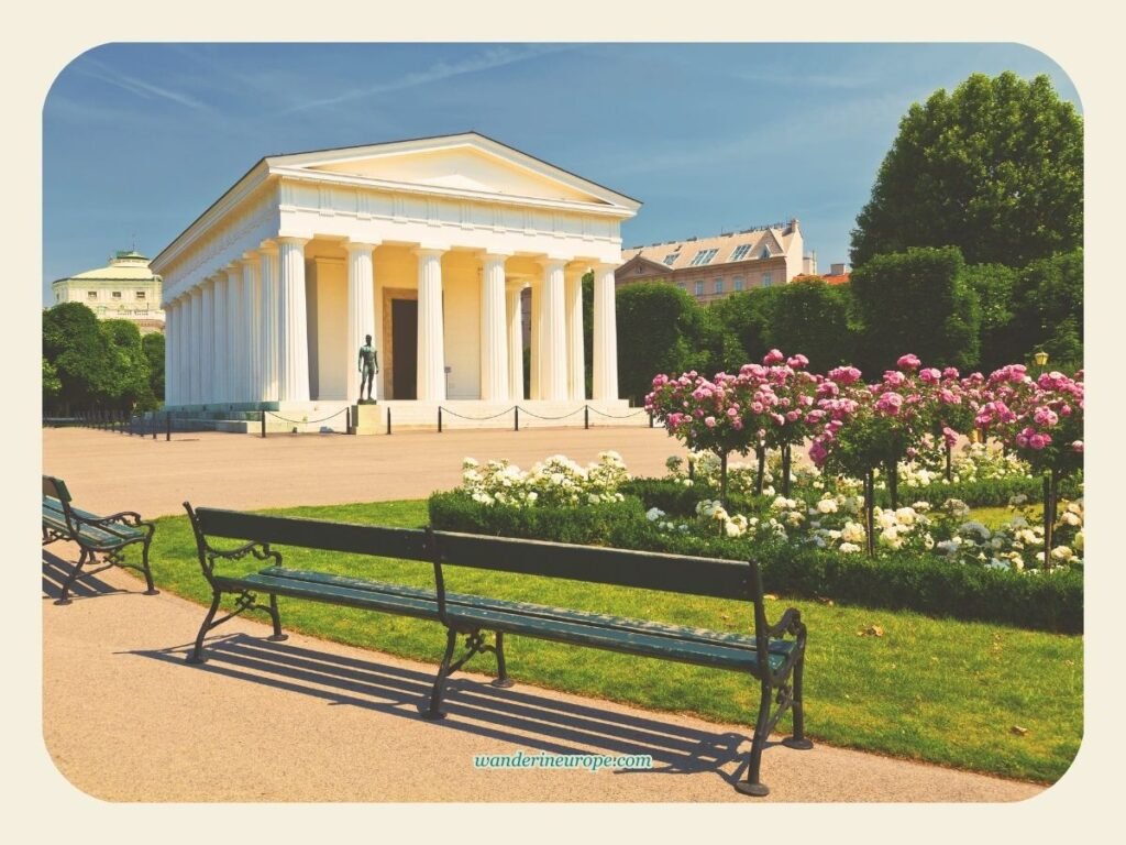 Self-Guided Vienna Ringstrasse Walking Tour with Map & Route 49 Theseustempel in the middle of Volksgarten, one of the stops in this Ringstrasse walking tour, Vienna, Austria