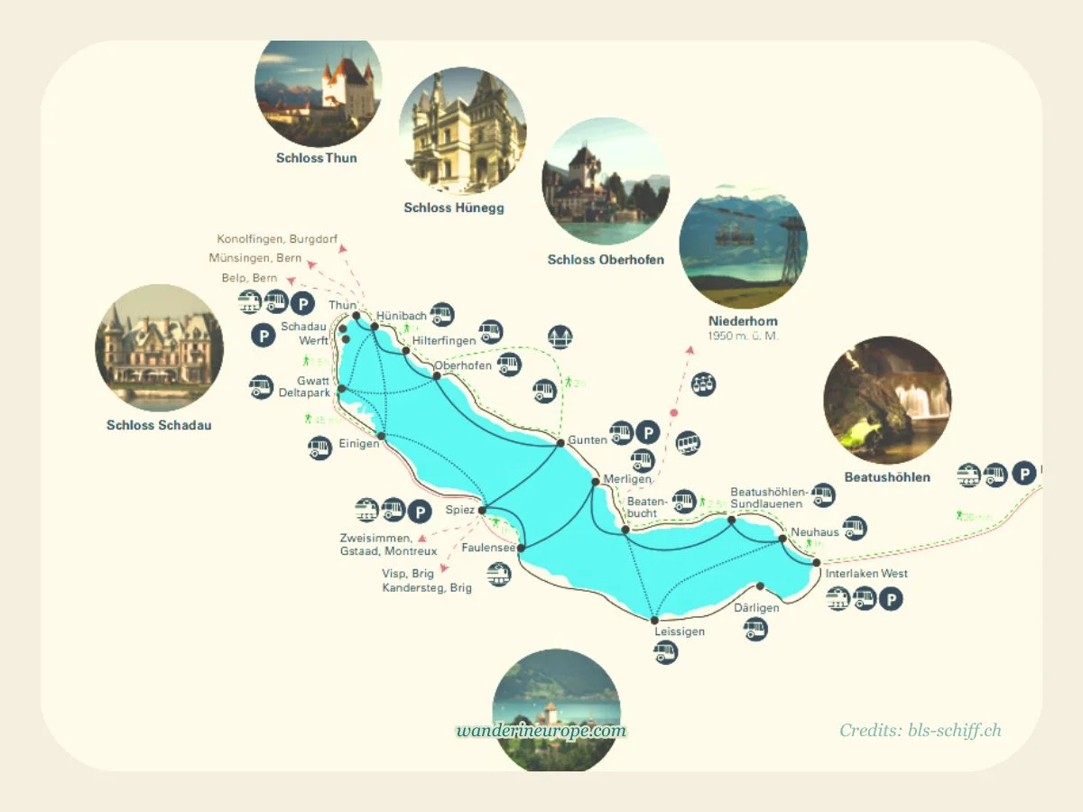 Map of Lake Thun (with public transportation) credits to bls-schiff.ch