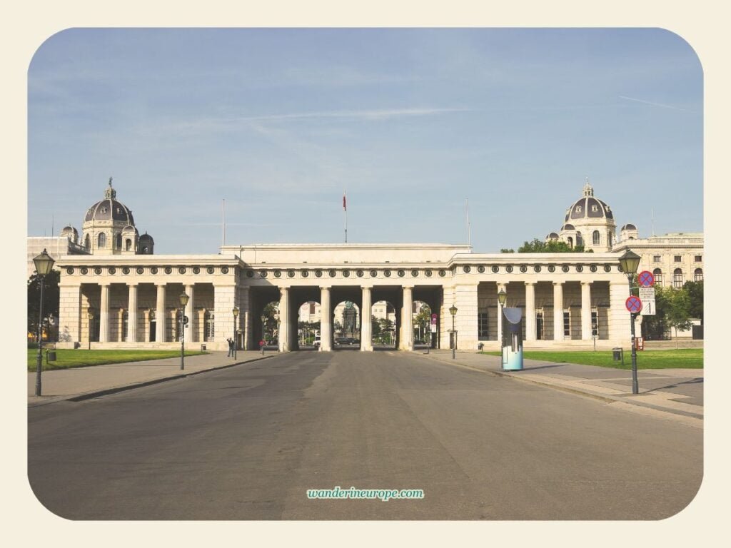 Vienna One-Day Budget Itinerary: Sightseeing Top Attractions 7 Castle outer gate — one of the landmarks in Heldenplatz of Hofburg, Vienna, Austria